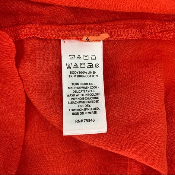 NWT Sigrid Olsen Coral V-Neck Three Quarter Sleeve Linen Tunic Top S… - Picture 5 of 6